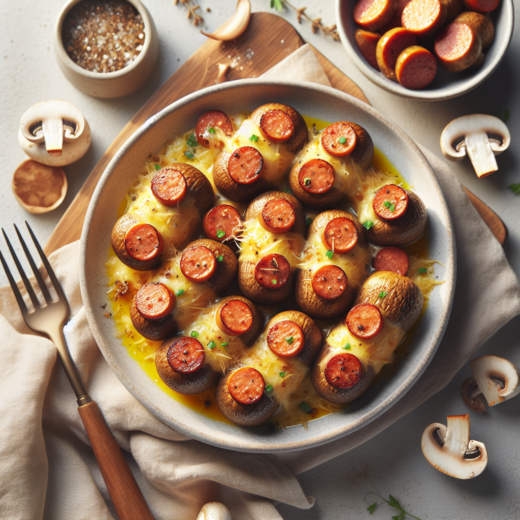 Spicy Sausage and Cheese Stuffed Mushrooms